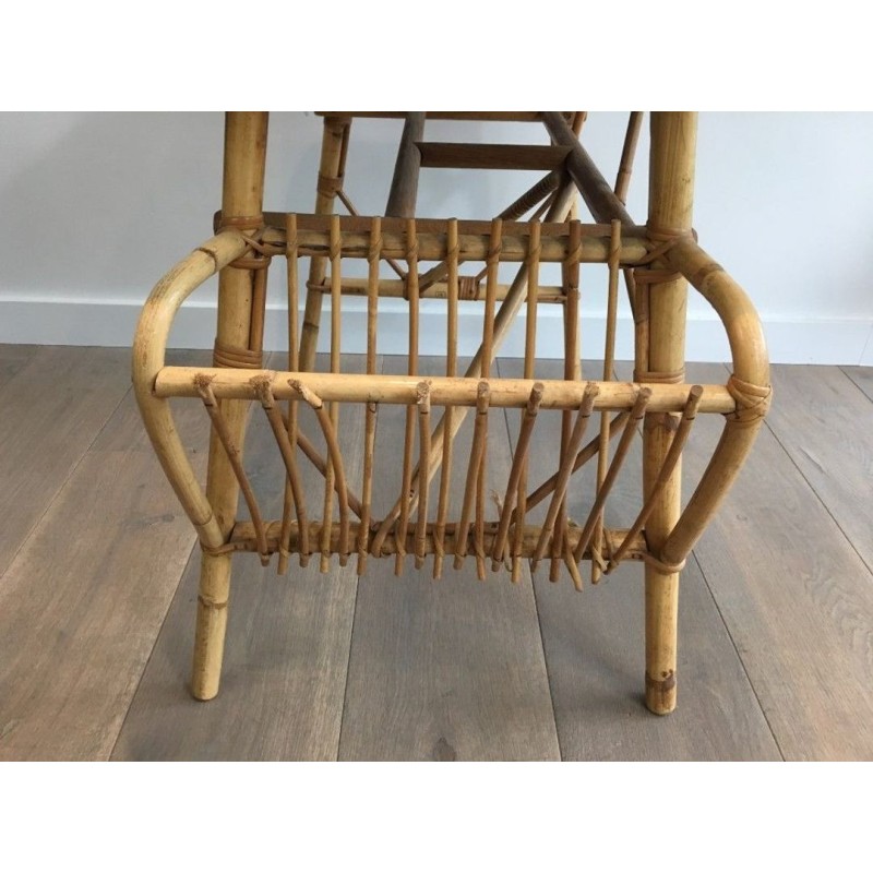 Rattan Writing Desk with Integrated Magazine Rack and Drawer, France circa 1970