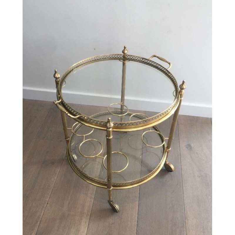 Neoclassical Gilt Brass Two-Tier Oval Drinks Trolley, Attributed to Maison Jansen, c.1940