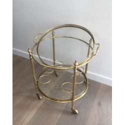Neoclassical Gilt Brass Two-Tier Oval Drinks Trolley, Attributed to Maison Jansen, c.1940
