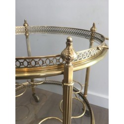Neoclassical Gilt Brass Two-Tier Oval Drinks Trolley, Attributed to Maison Jansen, c.1940