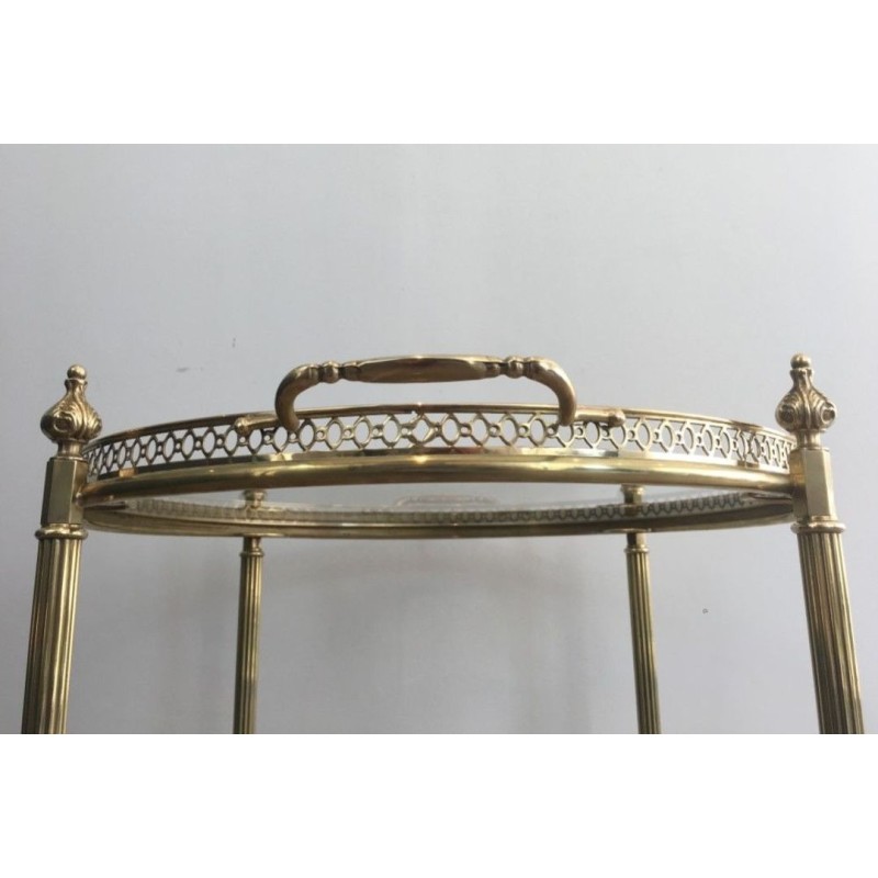 Table Roulante Ovale Néoclassique en Laiton Doré, Attribuée à Maison Jansen, vers 1940