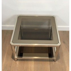 Paire de Bouts de Canapé Octogonaux Chromés à Verre Bronze, circa 1970