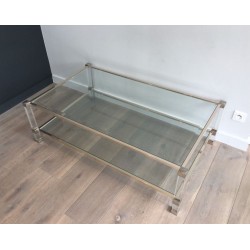 Large Two-Tier Lucite & Chrome Coffee Table, France circa 1970