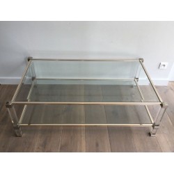 Grande Table Basse à Deux Plateaux en Lucite et Chrome, France circa 1970