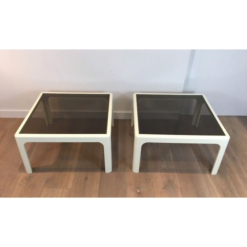 Paire de Bouts de Canapé Carrés Laqués Blanc en Fibre de Verre, Poschinger, c.1970