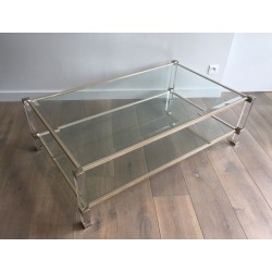 Grande Table Basse à Deux Plateaux en Lucite et Chrome, France circa 1970