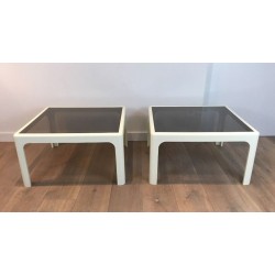 Paire de Bouts de Canapé Carrés Laqués Blanc en Fibre de Verre, Poschinger, c.1970