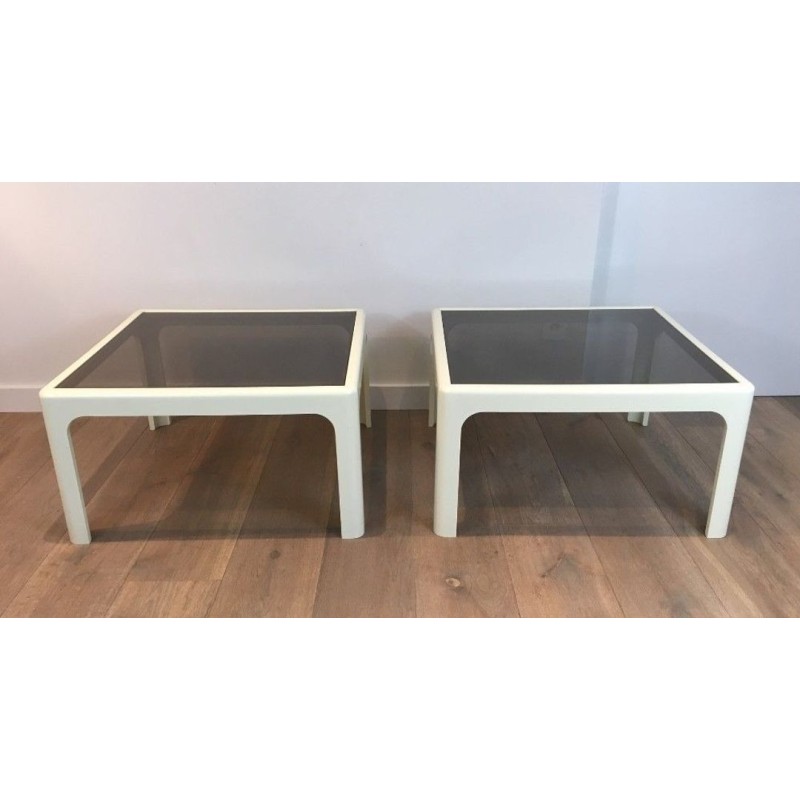 Paire de Bouts de Canapé Carrés Laqués Blanc en Fibre de Verre, Poschinger, c.1970