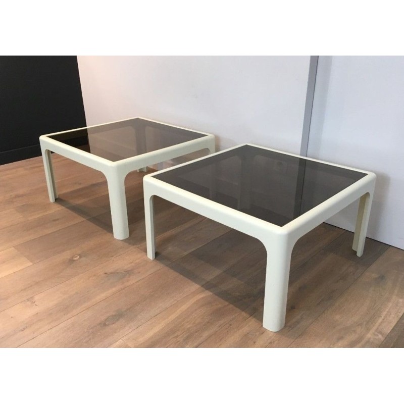 Paire de Bouts de Canapé Carrés Laqués Blanc en Fibre de Verre, Poschinger, c.1970