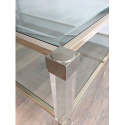 Grande Table Basse à Deux Plateaux en Lucite et Chrome, France circa 1970