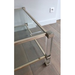 Grande Table Basse à Deux Plateaux en Lucite et Chrome, France circa 1970