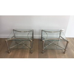 Pair of Square Chrome & Glass Low Side Tables, circa 1970