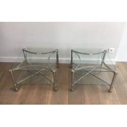Paire de Bouts de Canapé Carrés en Chrome et Verre, circa 1970