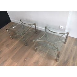 Paire de Bouts de Canapé Carrés en Chrome et Verre, circa 1970