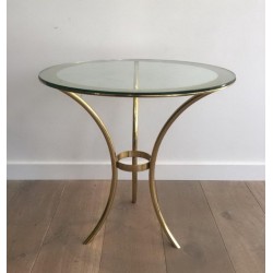 Paire de Bouts de Canapé Ronds en Laiton Doré et Verre, circa 1970