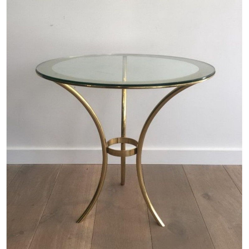 Pair of Round Gilt Brass & Glass Side Tables, circa 1970