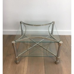 Paire de Bouts de Canapé Carrés en Chrome et Verre, circa 1970