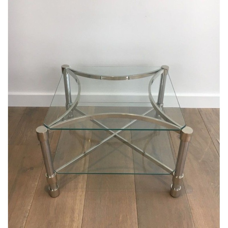 Paire de Bouts de Canapé Carrés en Chrome et Verre, circa 1970