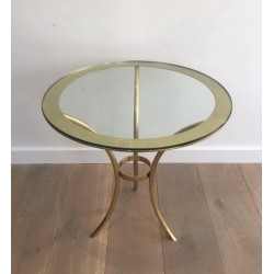 Pair of Round Gilt Brass & Glass Side Tables, circa 1970