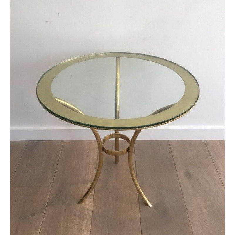 Pair of Round Gilt Brass & Glass Side Tables, circa 1970