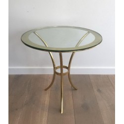 Pair of Round Gilt Brass & Glass Side Tables, circa 1970