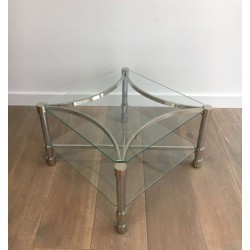 Paire de Bouts de Canapé Carrés en Chrome et Verre, circa 1970