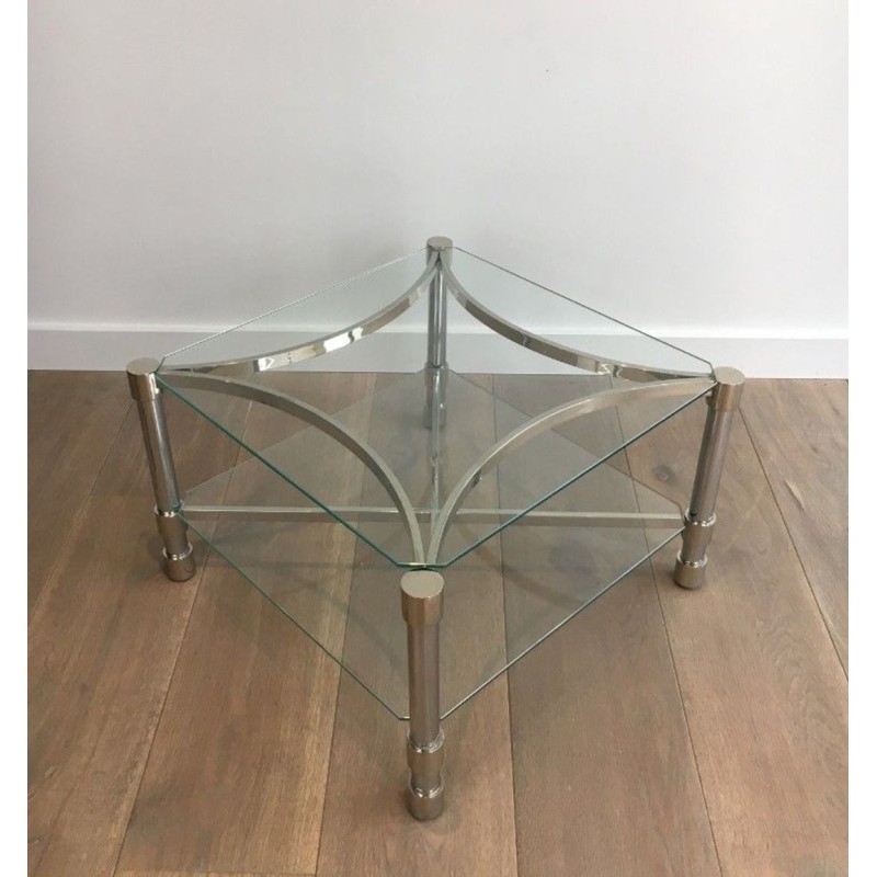 Paire de Bouts de Canapé Carrés en Chrome et Verre, circa 1970
