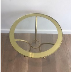 Pair of Round Gilt Brass & Glass Side Tables, circa 1970