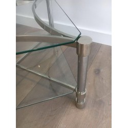 Paire de Bouts de Canapé Carrés en Chrome et Verre, circa 1970