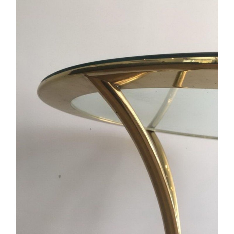 Paire de Bouts de Canapé Ronds en Laiton Doré et Verre, circa 1970