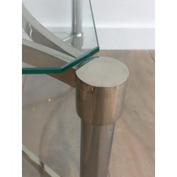 Paire de Bouts de Canapé Carrés en Chrome et Verre, circa 1970