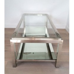 Table Basse à Deux Niveaux en Chrome et Verre à Cadre Canélé