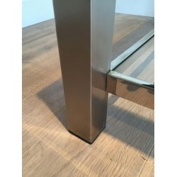 Table Basse à Deux Niveaux en Chrome et Laiton à Bande Incrustée