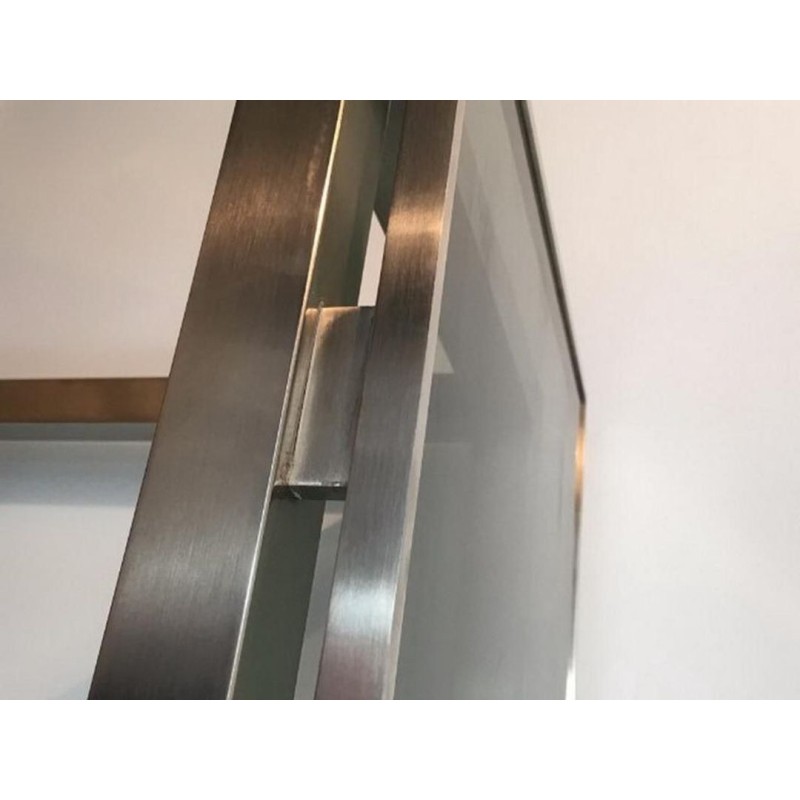 Brushed Steel and Blue Glass Console Table by Guy Lefèvre for Maison Jansen