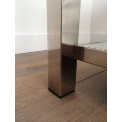 Table Basse à Deux Niveaux en Chrome et Verre à Cadre Canélé