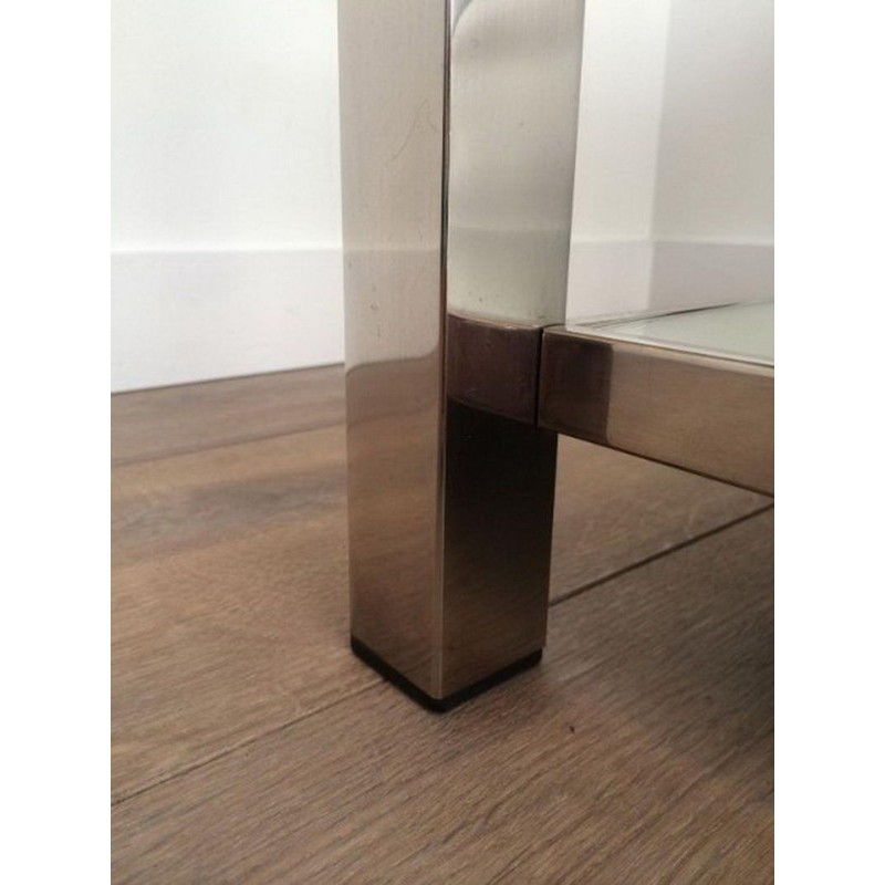 Table Basse à Deux Niveaux en Chrome et Verre à Cadre Canélé