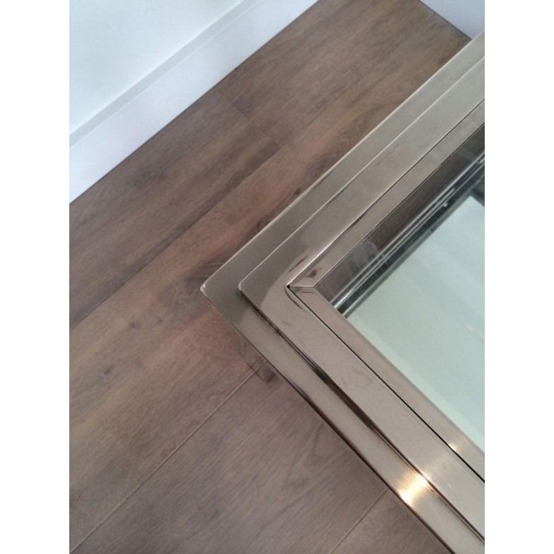Table Basse à Deux Niveaux en Chrome et Verre à Cadre Canélé