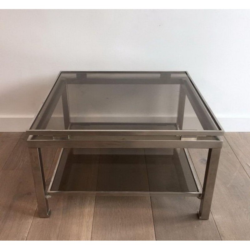 Paire de Bouts de Canapé en Acier Brossé et Verre Fumé par Guy Lefèvre pour Maison Jansen