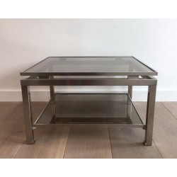 Paire de Bouts de Canapé en Acier Brossé et Verre Fumé par Guy Lefèvre pour Maison Jansen