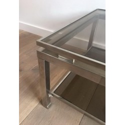 Paire de Bouts de Canapé en Acier Brossé et Verre Fumé par Guy Lefèvre pour Maison Jansen