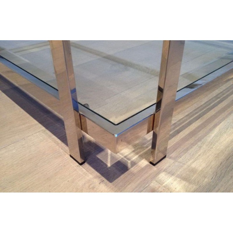 Table Basse Rectangulaire à Deux Niveaux en Chrome et Verre