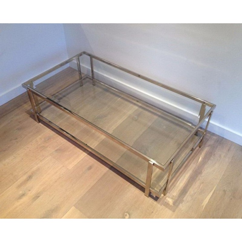 Table Basse Rectangulaire à Deux Niveaux en Chrome et Verre