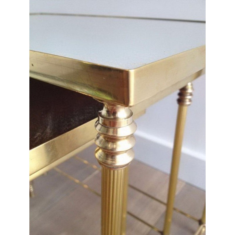 Set of Three Neoclassical Brass Nesting Tables with Mirror Tops
