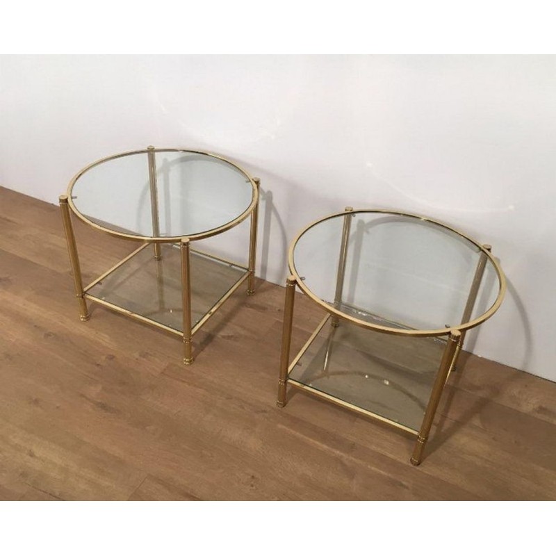 Paire de Bouts de Canapé Ronds en Laiton et Verre