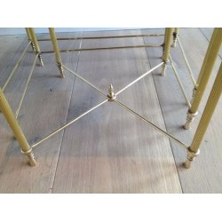 Set of Three Neoclassical Brass Nesting Tables with Mirror Tops