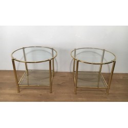 Paire de Bouts de Canapé Ronds en Laiton et Verre