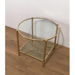 Paire de Bouts de Canapé Ronds en Laiton et Verre