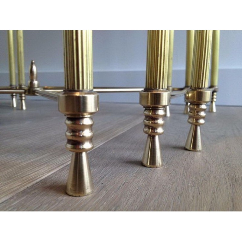 Set of Three Neoclassical Brass Nesting Tables with Mirror Tops