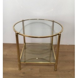 Paire de Bouts de Canapé Ronds en Laiton et Verre