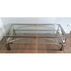 Table Basse en Chrome et Verre à Entretoises Arquées